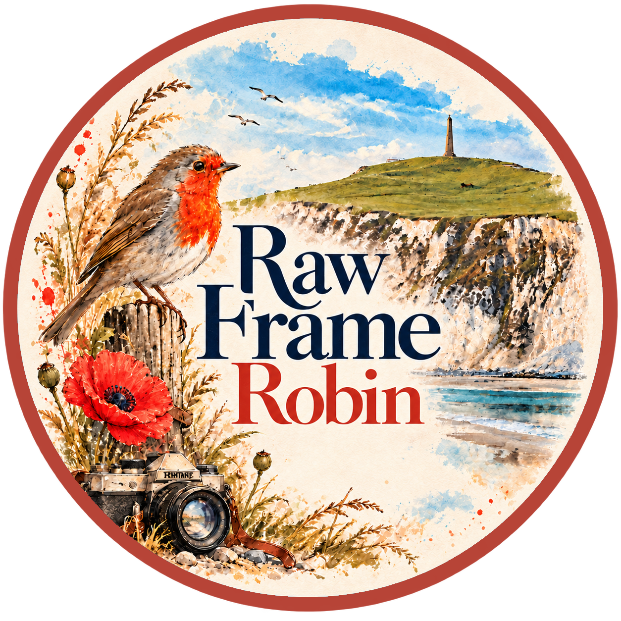Raw Frame Robin – Kreislogo mit rotem Rand