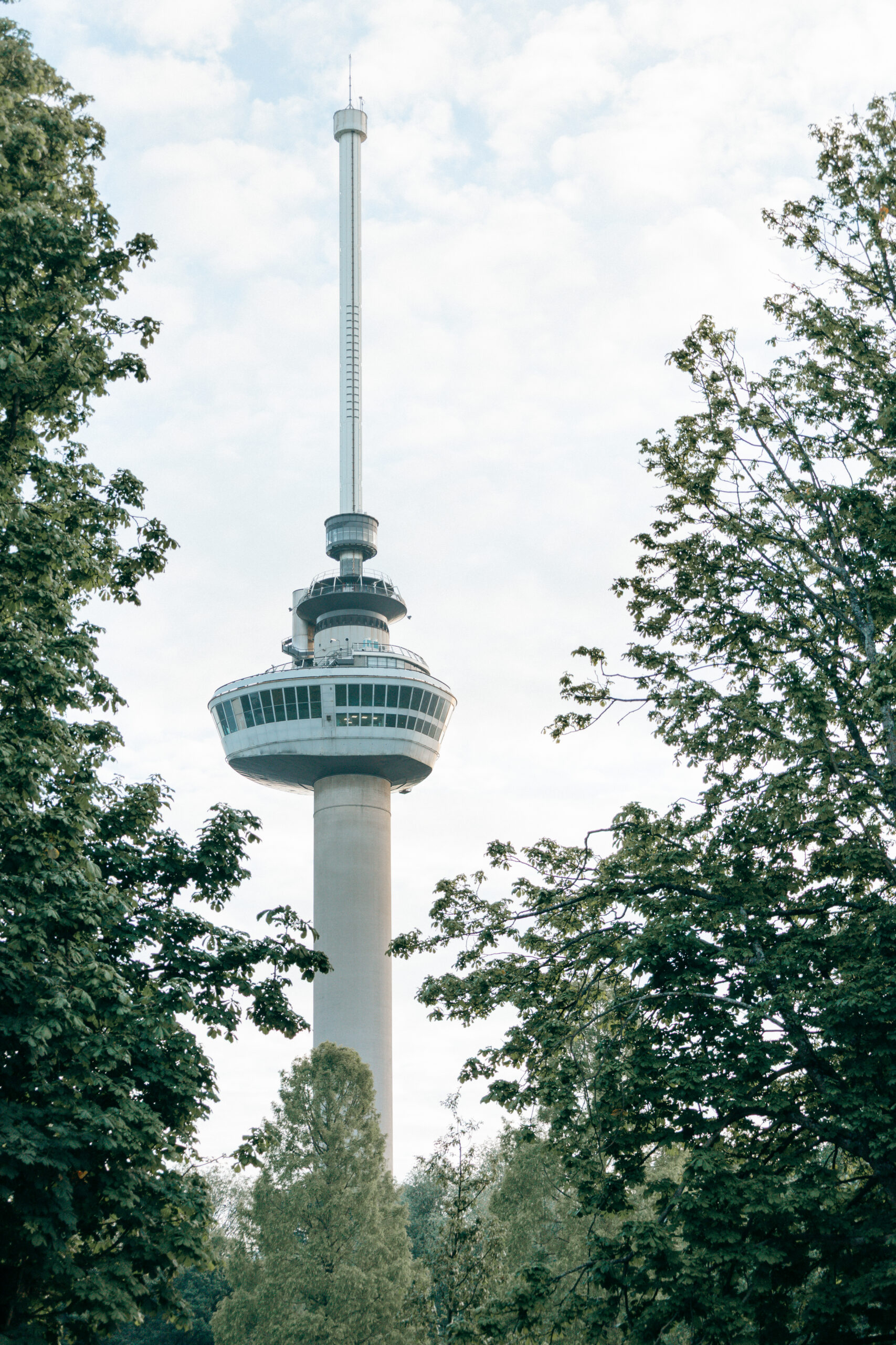 Euromast in Rotterdam zwischen Bäumen im Park